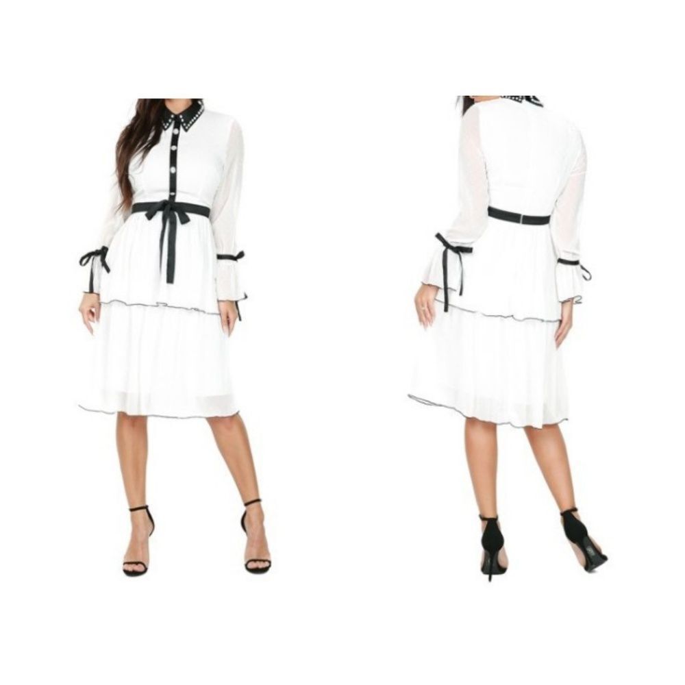 White & Black Contrast Bowtie Dress